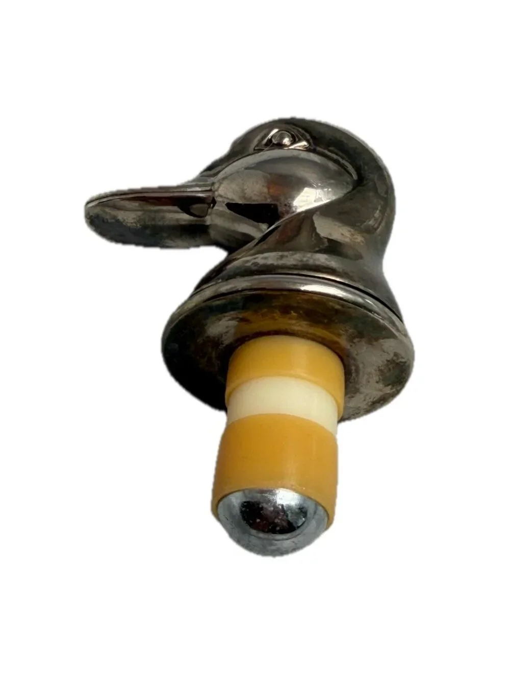 Vintage Vintage Silver Duck Head Figural Wine Bottle Stopper Accessory Tarnished